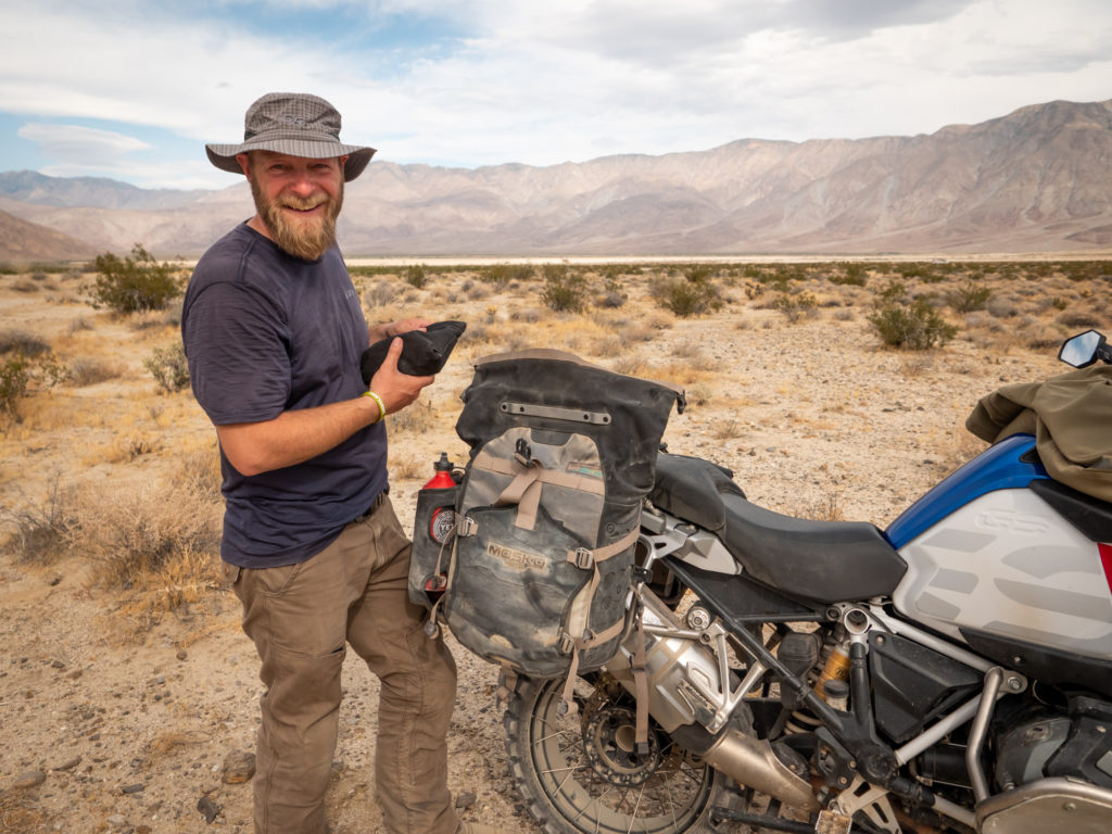 Dusty Wessels with his BMW R1250GS Adventure on set in Borrego Springs, CA